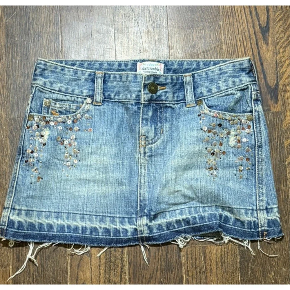 Vintage Abercrombie Girls Size 10 Distressed Jean Skirt Bling